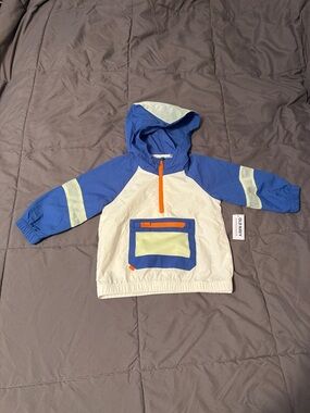 Old Navy Blue and White Kids Windbreaker Jacket with Neon Accents